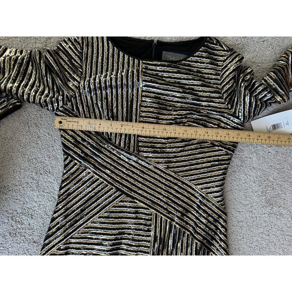 THEIA New Sz 8 Black & Gold Striped Sequin LS Evening Cocktail Dress $495 - Picture 6 of 16
